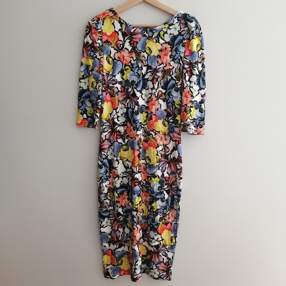 Erdem Wilhelmina Colourful Floral Knee Length Dress Elbow Sleeves US 8 - Picture 3 of 17
